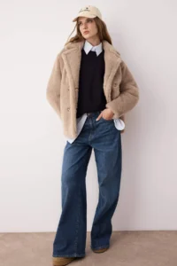 TRENDYOLMİLLA Mink FURRY Double breasted Oversized Short Plush Overcoat