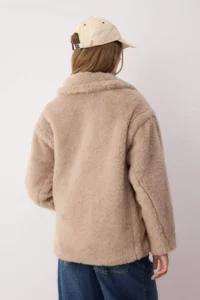 TRENDYOLMİLLA Mink FURRY Double breasted Oversized Short Plush Overcoat - Image 3
