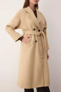 TRENDYOLMİLLA Mink Accessory Detailed Double breasted Oversized LONG Bowl Overcoat - Image 4
