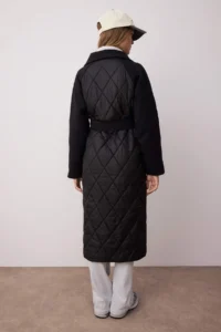 TRENDYOLMİLLA Black Quilted Detailed Double breasted Oversized LONG Overcoat - Image 2