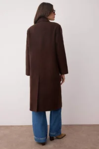 TRENDYOLMİLLA Brown Mono Closure Oversized Woolly LONG Bowl Overcoat - Image 2
