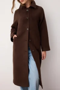 TRENDYOLMİLLA TRENDYOLMiLLA Wardrobe Essentials Brown Mono Closure Oversized LONG Bowl Overcoat - Image 5