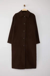 TRENDYOLMİLLA TRENDYOLMiLLA Wardrobe Essentials Brown Mono Closure Oversized LONG Bowl Overcoat - Image 6