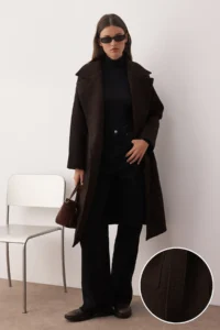 TRENDYOLMİLLA Multicolored Crowbar LONG Mono Closure Oversized Bowl Overcoat