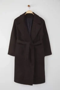 TRENDYOLMİLLA Multicolored Crowbar LONG Mono Closure Oversized Bowl Overcoat - Image 7