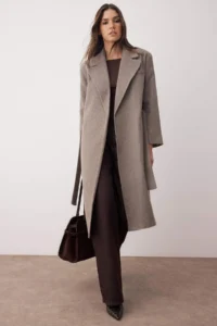 TRENDYOLMİLLA Mink herringbone Double breasted Oversized Woolly LONG Bowl Overcoat - Image 2