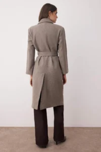TRENDYOLMİLLA Mink herringbone Double breasted Oversized Woolly LONG Bowl Overcoat - Image 3