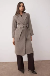 TRENDYOLMİLLA Mink herringbone Double breasted Oversized Woolly LONG Bowl Overcoat - Image 5