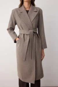 TRENDYOLMİLLA Mink herringbone Double breasted Oversized Woolly LONG Bowl Overcoat - Image 6