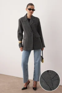 TRENDYOLMİLLA Dark Gray Diagonel Mono Closure Fitted Short Bowl Overcoat