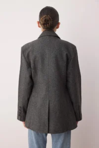 TRENDYOLMİLLA Dark Gray Diagonel Mono Closure Fitted Short Bowl Overcoat - Image 2