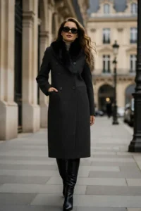 TRENDYOLMİLLA Anthracite Collar removable FURRY Diagonel Double breasted Oversized LONG Bowl Overcoat