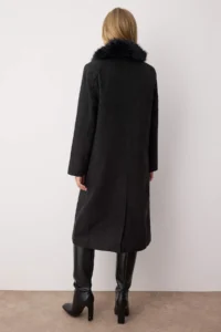 TRENDYOLMİLLA Anthracite Collar removable FURRY Diagonel Double breasted Oversized LONG Bowl Overcoat - Image 4