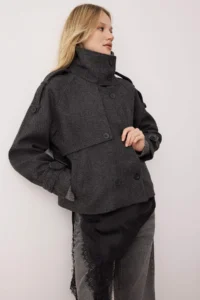 TRENDYOLMİLLA Dark Gray Diagonel Double breasted Oversized Midi Bowl Overcoat - Image 2