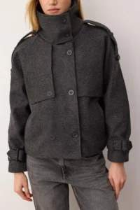 TRENDYOLMİLLA Dark Gray Diagonel Double breasted Oversized Midi Bowl Overcoat - Image 3