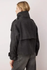 TRENDYOLMİLLA Dark Gray Diagonel Double breasted Oversized Midi Bowl Overcoat - Image 4
