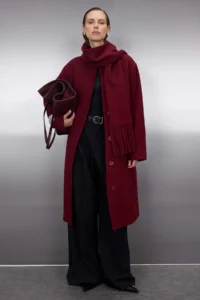 TRENDYOLMİLLA Burgundy Shawl Detailed Mono Closure Oversized LONG Bowl Overcoat - Image 2