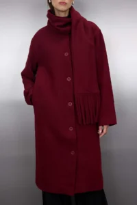 TRENDYOLMİLLA Burgundy Shawl Detailed Mono Closure Oversized LONG Bowl Overcoat - Image 4