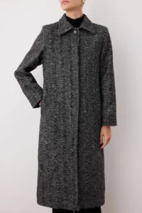 TRENDYOLMİLLA Anthracite herringbone Mono Closure Fitted Maxi Woolly Bowl Overcoat - Image 3