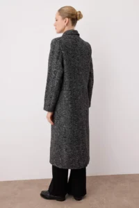 TRENDYOLMİLLA Anthracite herringbone Mono Closure Fitted Maxi Woolly Bowl Overcoat - Image 4