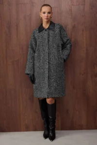 TRENDYOLMİLLA Special Collection Black Collar Detailed Mono Closure Oversized Woolly LONG Bowl Overcoat
