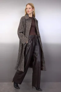 TRENDYOLMİLLA Brown Fur Detailed herringbone Mono Closure Oversized LONG Bowl Overcoat - Image 2