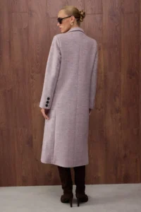 TRENDYOLMİLLA Special Collection Lilac herringbone Fitted Mono Closure LONG Bowl Overcoat - Image 2