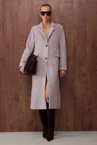 TRENDYOLMİLLA Special Collection Lilac herringbone Fitted Mono Closure LONG Bowl Overcoat - Image 4