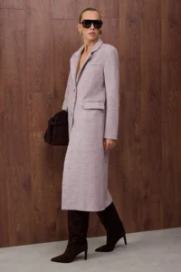 TRENDYOLMİLLA Special Collection Lilac herringbone Fitted Mono Closure LONG Bowl Overcoat - Image 5