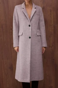 TRENDYOLMİLLA Special Collection Lilac herringbone Fitted Mono Closure LONG Bowl Overcoat - Image 6