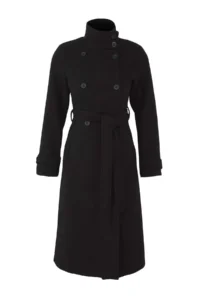 TRENDYOLMİLLA Black High Neck Diagonel Double breasted Fitted Woolly LONG Bowl Overcoat - Image 6