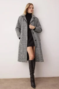 TRENDYOLMİLLA Multicolored Plaid Patterned Mono Closure LONG Oversized Overcoat - Image 2