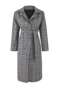 TRENDYOLMİLLA Multicolored Plaid Patterned Mono Closure LONG Oversized Overcoat - Image 5