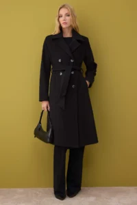 TRENDYOLMİLLA Black Oversized Soft textured Double breasted LONG Bowl Overcoat