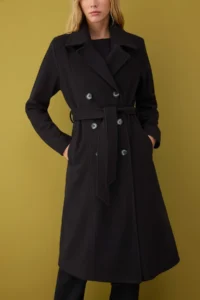 TRENDYOLMİLLA Black Oversized Soft textured Double breasted LONG Bowl Overcoat - Image 5