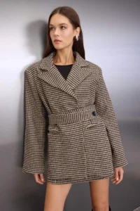 TRENDYOLMİLLA Multicolored Adjustable Belted Regular Midi Overcoat - Image 2