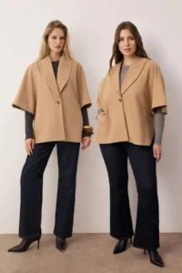 TRENDYOLMİLLA Beige Non-Body Mono Closure Oversized Midi Bowl Overcoat