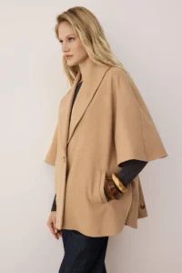 TRENDYOLMİLLA Beige Non-Body Mono Closure Oversized Midi Bowl Overcoat - Image 4