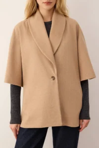 TRENDYOLMİLLA Beige Non-Body Mono Closure Oversized Midi Bowl Overcoat - Image 5
