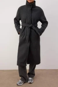 TRENDYOLMİLLA Anthracite High Neck Mono Closure Oversized LONG Bowl Overcoat - Image 3
