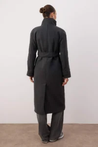 TRENDYOLMİLLA Anthracite High Neck Mono Closure Oversized LONG Bowl Overcoat - Image 4