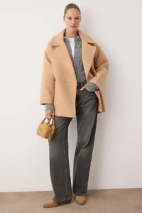 TRENDYOLMİLLA Mink Buklet Double breasted Oversized Midi Overcoat