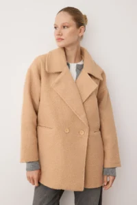 TRENDYOLMİLLA Mink Buklet Double breasted Oversized Midi Overcoat - Image 2