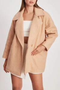 TRENDYOLMİLLA Mink Buklet Double breasted Oversized Midi Overcoat - Image 5