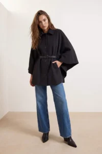 TRENDYOLMİLLA Anthracite Oversized Arched Poncho Pelerin Overcoat