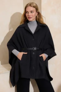 TRENDYOLMİLLA Anthracite Oversized Arched Poncho Pelerin Overcoat - Image 2