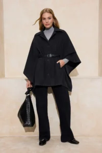 TRENDYOLMİLLA Anthracite Oversized Arched Poncho Pelerin Overcoat - Image 3