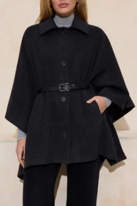 TRENDYOLMİLLA Anthracite Oversized Arched Poncho Pelerin Overcoat - Image 4