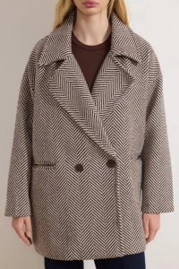 TRENDYOLMİLLA Mink Oversized Diagonel Mono Closure Midi Bowl Overcoat - Image 3