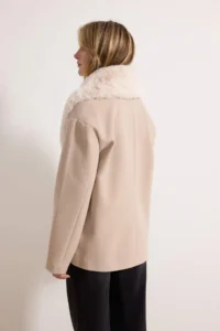 TRENDYOLMİLLA Ecru Regular Pattern Faux Fur Collar Detailed Midi Bowl Overcoat - Image 6
